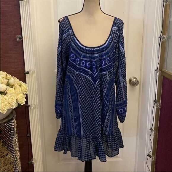 Parker Blue Patterned embellished Women's Dress, M - Picture 4 of 16